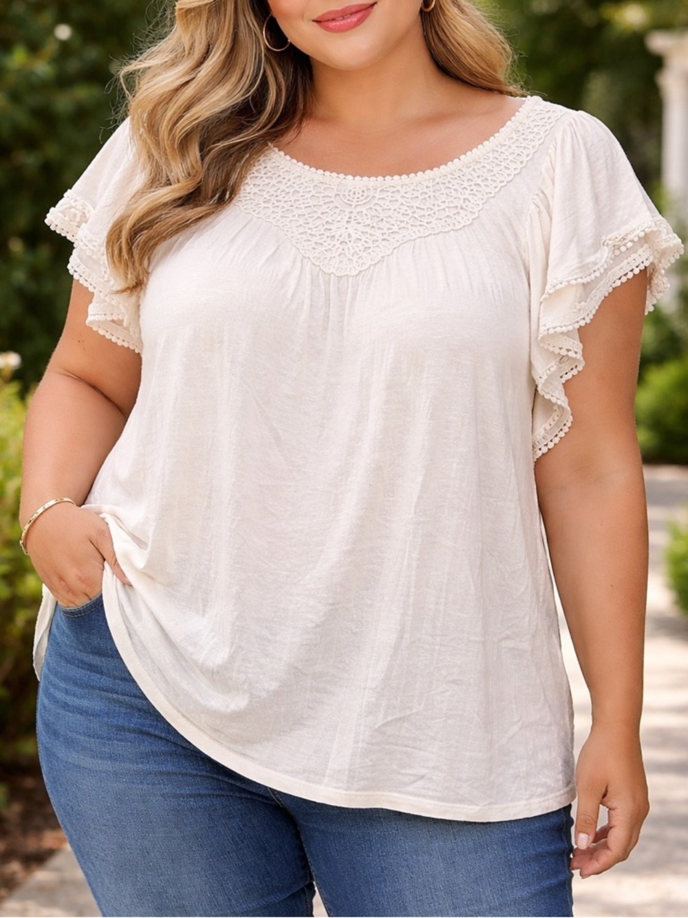 80 Park by Design- NWT Ivory Flutter Sleeve Scoop Lace Too Size 3X